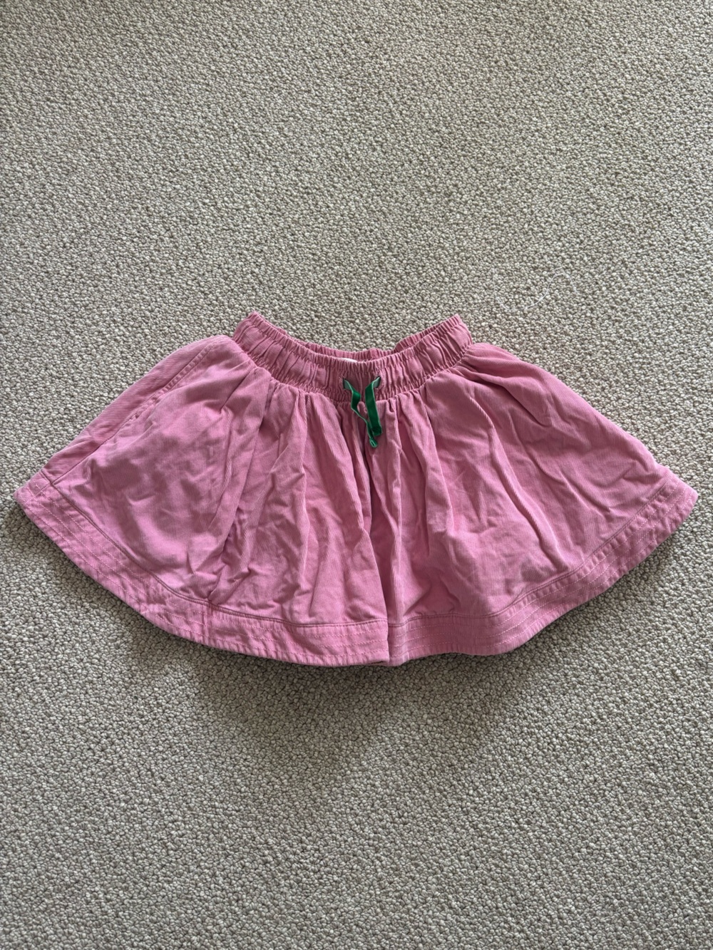 Mini Boden Pink Corduroy Girls' Skirt with Green Bow and Floral lining
